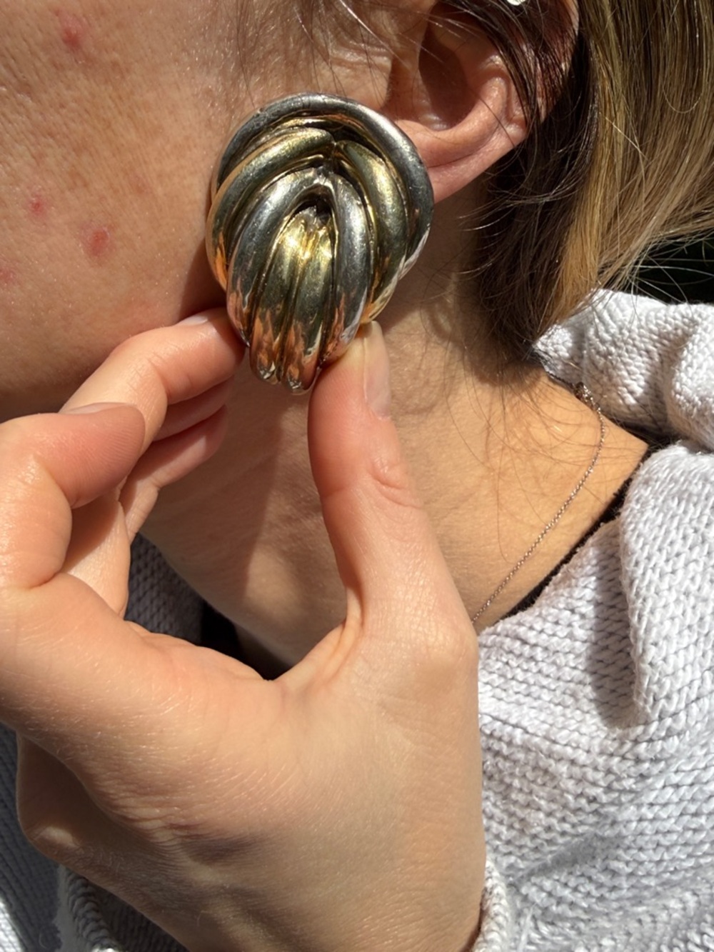 Huge vintage Israel electroform sterling silver 925 two tone earrings signed